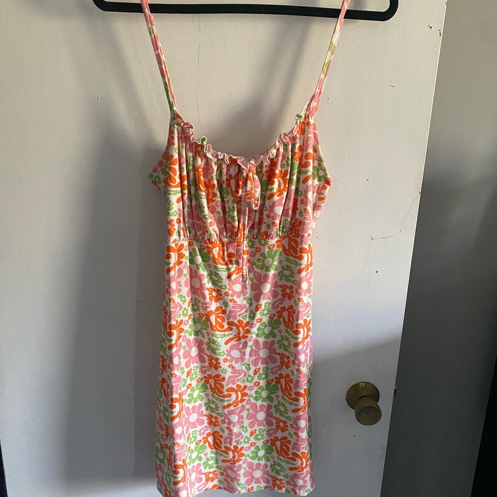 Floral Ruffle Dress in Pink and Green